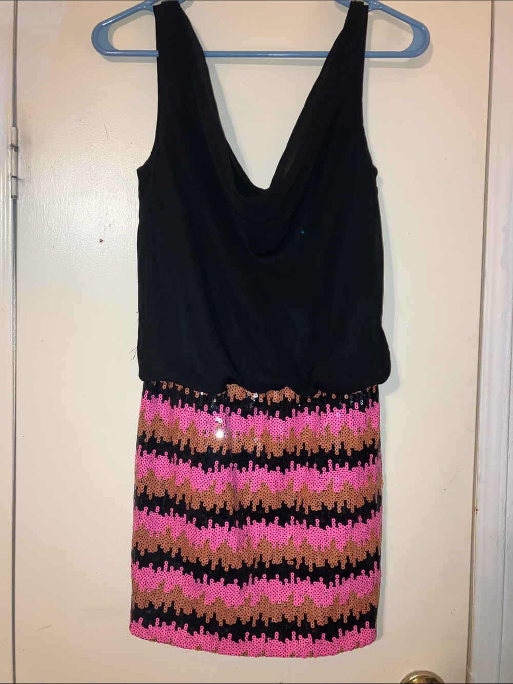 As U Wish Black Top with Pink and Brown Sequin Mini Skirt